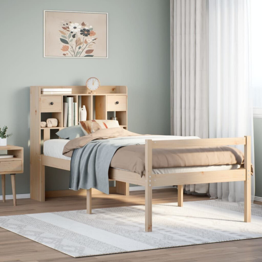 vidaXL Bed met boekenkast zonder matras massief grenenhout 90x200 cm afbeelding 1