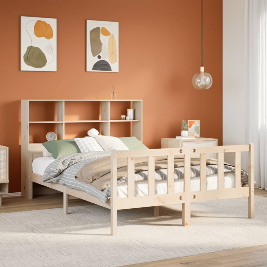 vidaXL Bed met boekenkast zonder matras massief grenenhout 160x200 cm afbeelding 1