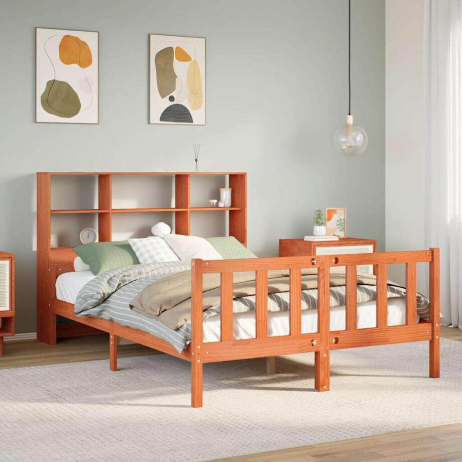 vidaXL Bed met boekenkast zonder matras hout wasbruin 150x200 cm afbeelding 1
