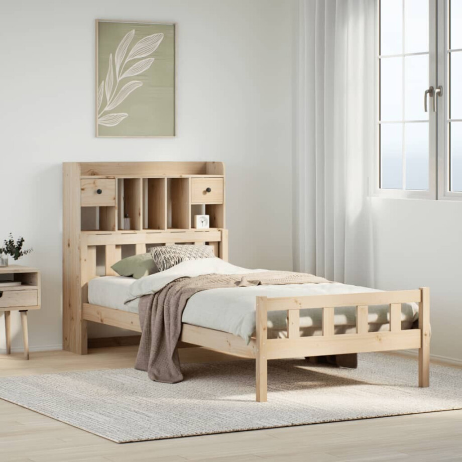 vidaXL Bed met boekenkast zonder matras massief grenenhout 90x190 cm afbeelding 1