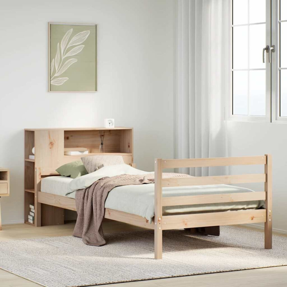 vidaXL Bed met boekenkast zonder matras massief grenenhout 100x200 cm vidaXL Bed met boekenkast zonder matras massief grenenhout 100x200 cm afbeelding 1