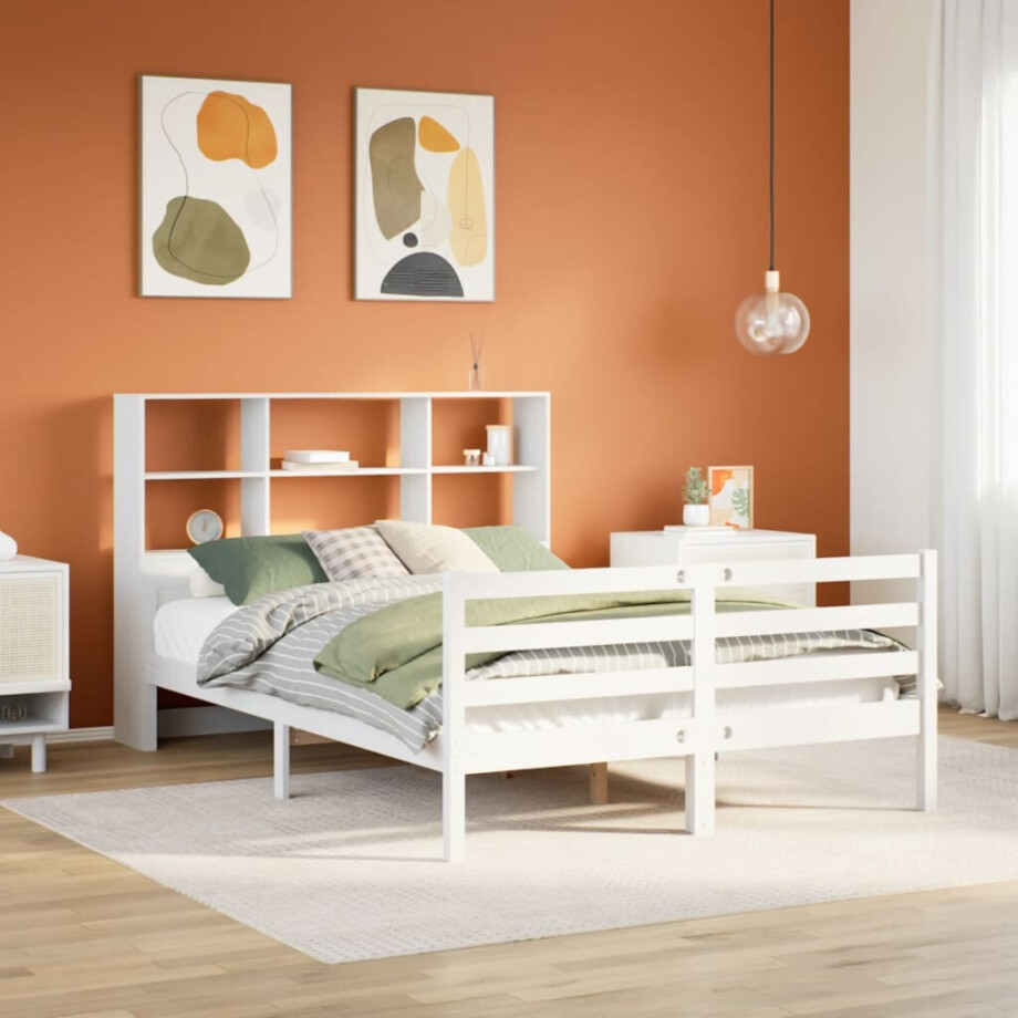 vidaXL Bed met boekenkast zonder matras grenenhout wit 140x200 cm afbeelding 1