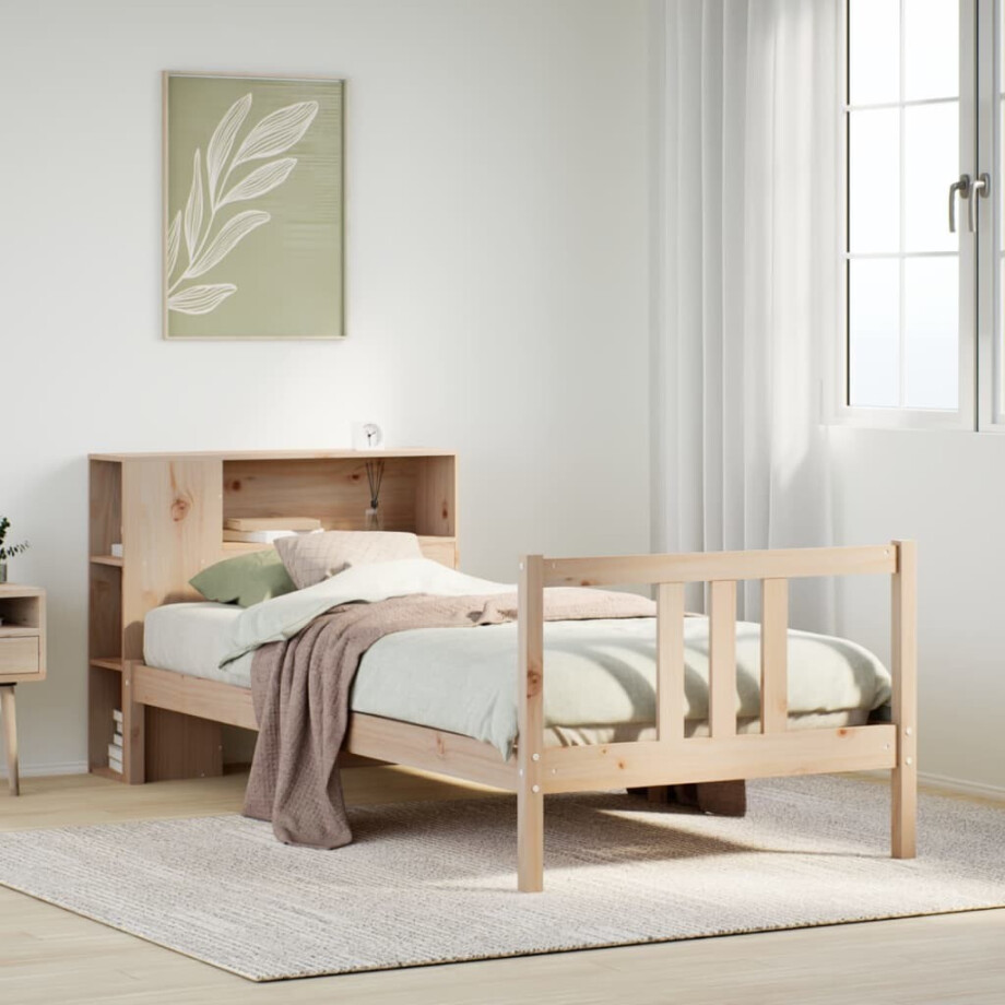 vidaXL Bed met boekenkast zonder matras massief grenenhout 75x190 cm vidaXL Bed met boekenkast zonder matras massief grenenhout 75x190 cm afbeelding 1