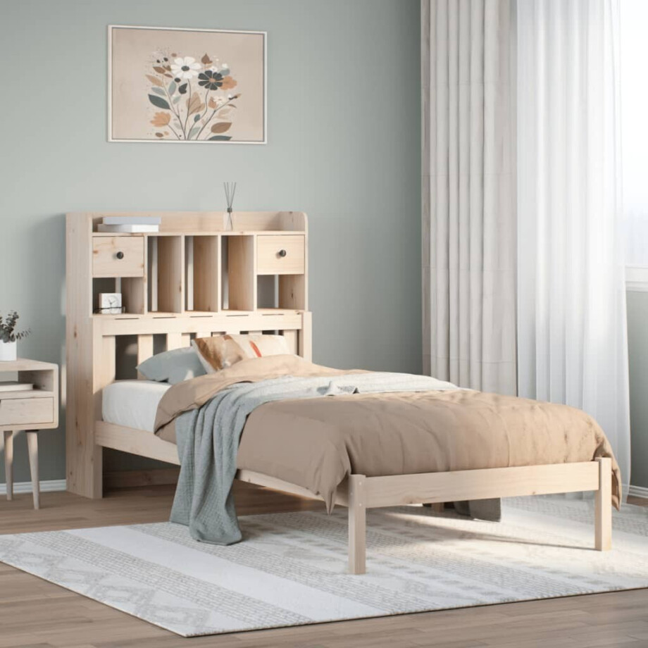 vidaXL Bed met boekenkast zonder matras massief grenenhout 90x190 cm afbeelding 1