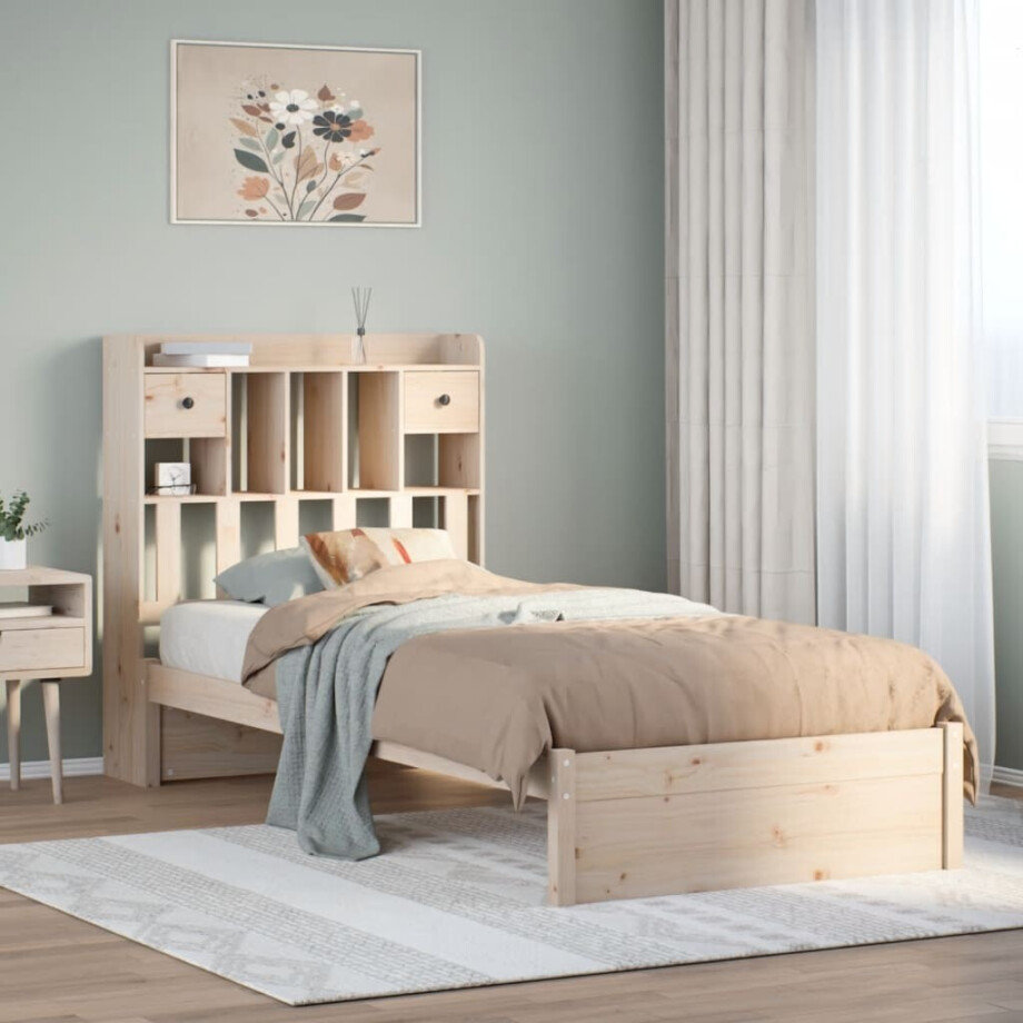 vidaXL Bed met boekenkast zonder matras massief grenenhout 90x190 cm afbeelding 1