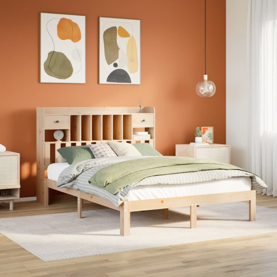 vidaXL Bed met boekenkast zonder matras massief grenenhout 135x190 cm afbeelding 1