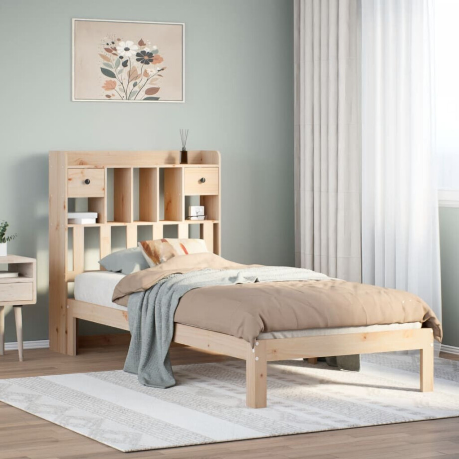 vidaXL Bed met boekenkast zonder matras massief grenenhout 100x200 cm afbeelding 1