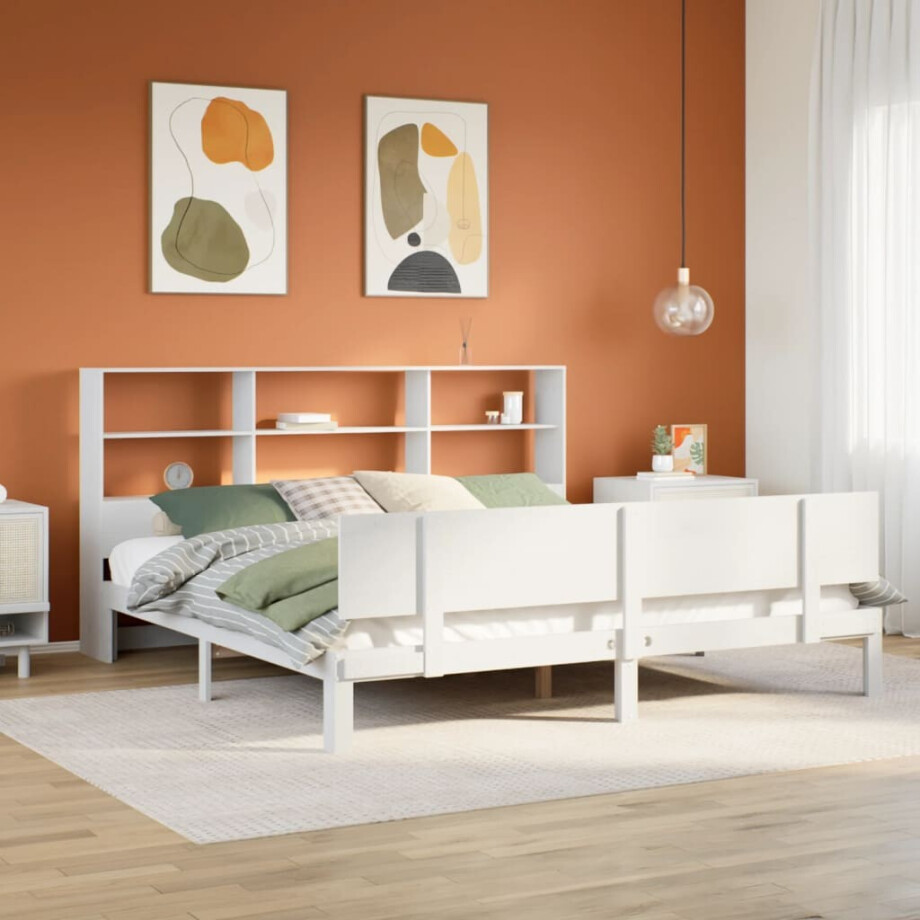 vidaXL Bed met boekenkast zonder matras grenenhout wit 180x200 cm vidaXL Bed met boekenkast zonder matras grenenhout wit 180x200 cm afbeelding 1