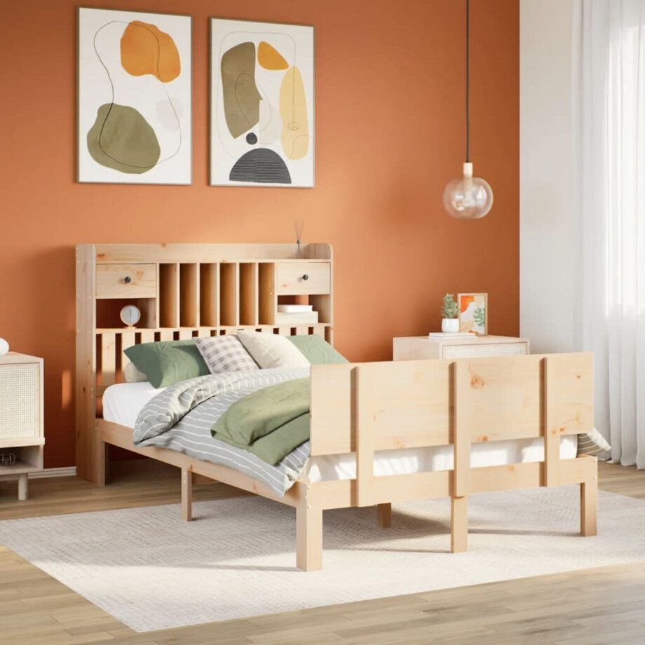 vidaXL Bed met boekenkast zonder matras massief grenenhout 135x190 cm afbeelding 1