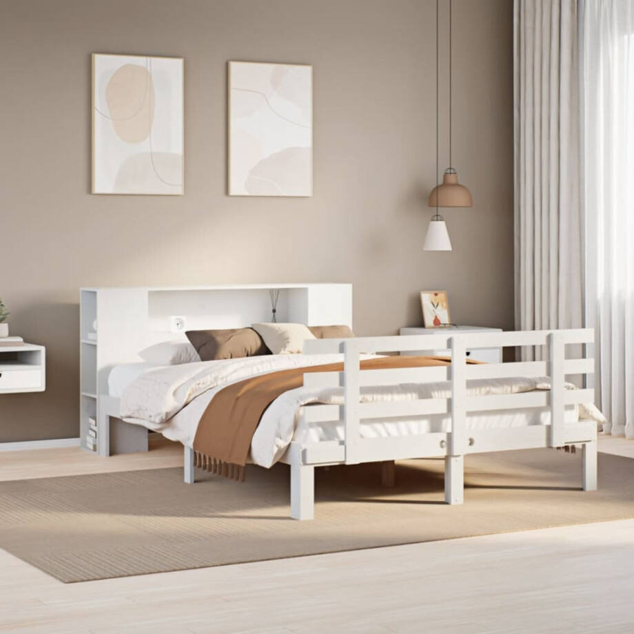 vidaXL Boekenkastbed zonder matras Wit 160x200cm Massief grenenhout afbeelding 1