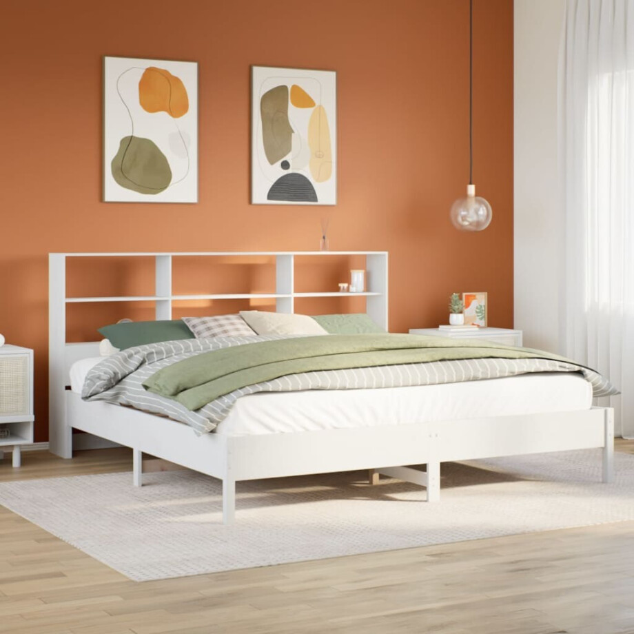 vidaXL Bed met boekenkast zonder matras grenenhout wit 180x200 cm vidaXL Bed met boekenkast zonder matras grenenhout wit 180x200 cm afbeelding 1