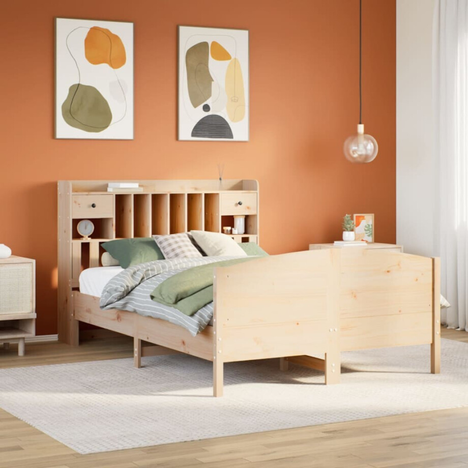 vidaXL Bed met boekenkast zonder matras massief grenenhout 160x200 cm afbeelding 1