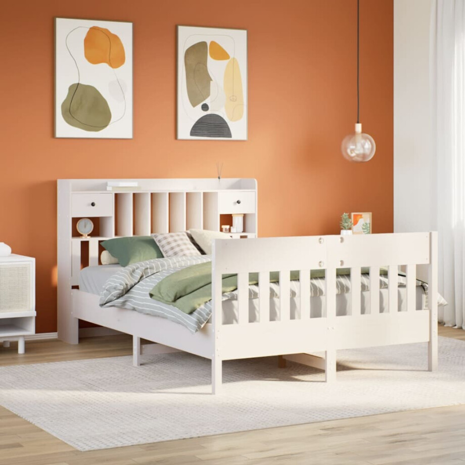 vidaXL Bedframe zonder matras massief grenenhout wit 160x200 cm afbeelding 1