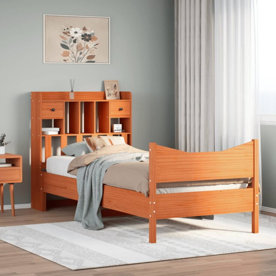 vidaXL Bedframe zonder matras massief grenenhout wasbruin 100x200 cm afbeelding 1