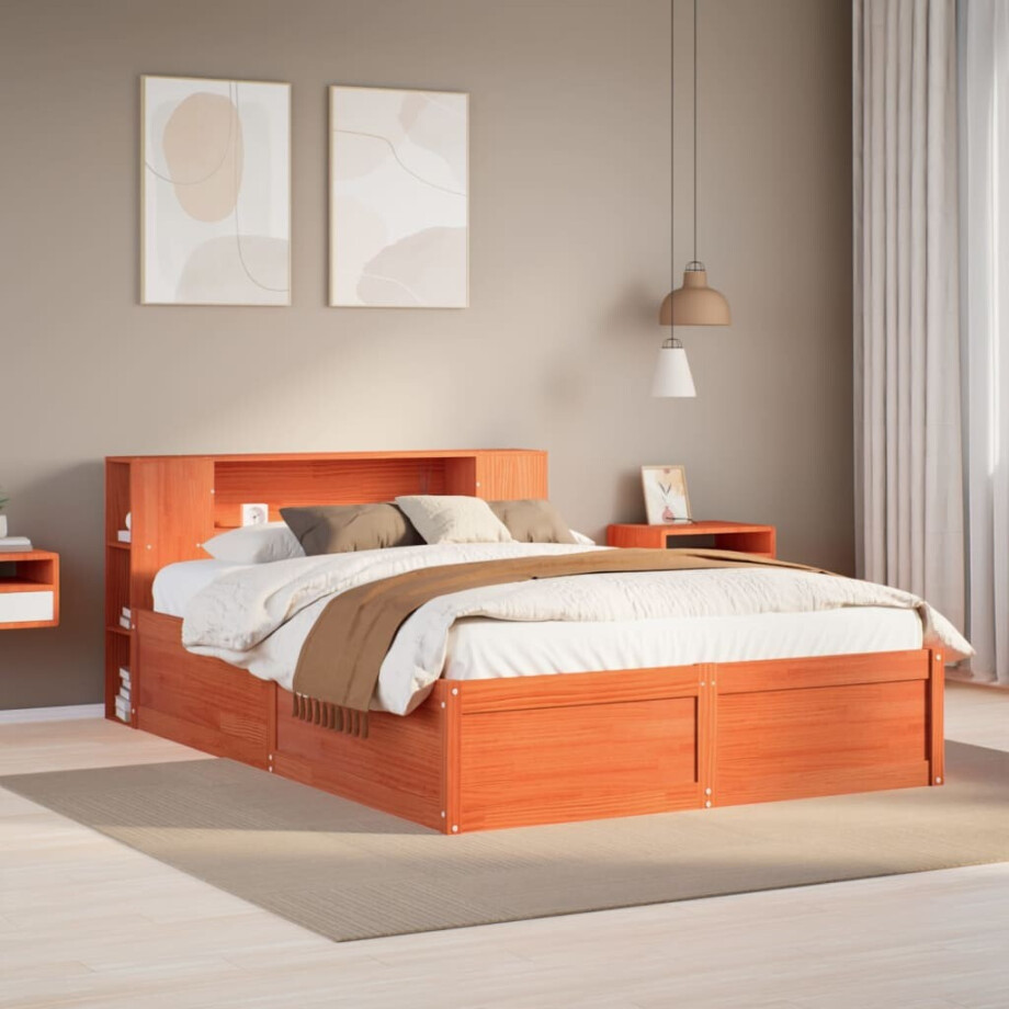 vidaXL Bedframe zonder matras massief grenenhout wasbruin 150x200 cm vidaXL Bedframe zonder matras massief grenenhout wasbruin 150x200 cm afbeelding 1