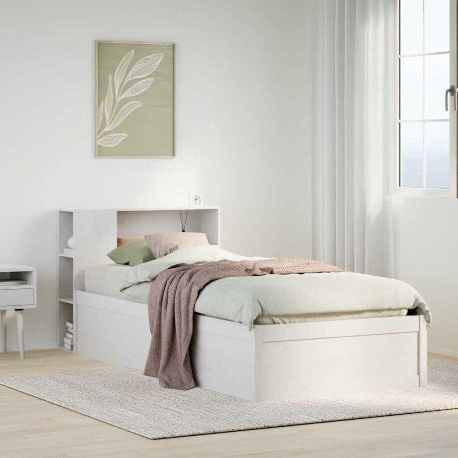 vidaXL Bedframe zonder matras massief grenenhout wit 75x190 cm afbeelding 1