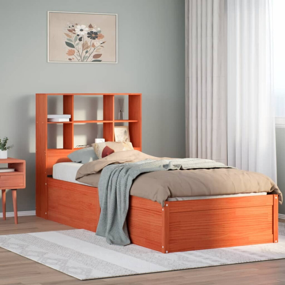 vidaXL Bedframe zonder matras massief grenenhout wasbruin 75x190 cm vidaXL Bedframe zonder matras massief grenenhout wasbruin 75x190 cm afbeelding 1