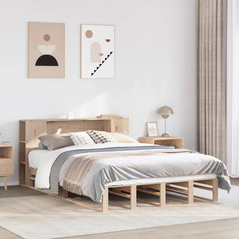 vidaXL Bed met boekenkast zonder matras massief hout 135x190 cm vidaXL Bed met boekenkast zonder matras massief hout 135x190 cm afbeelding 1