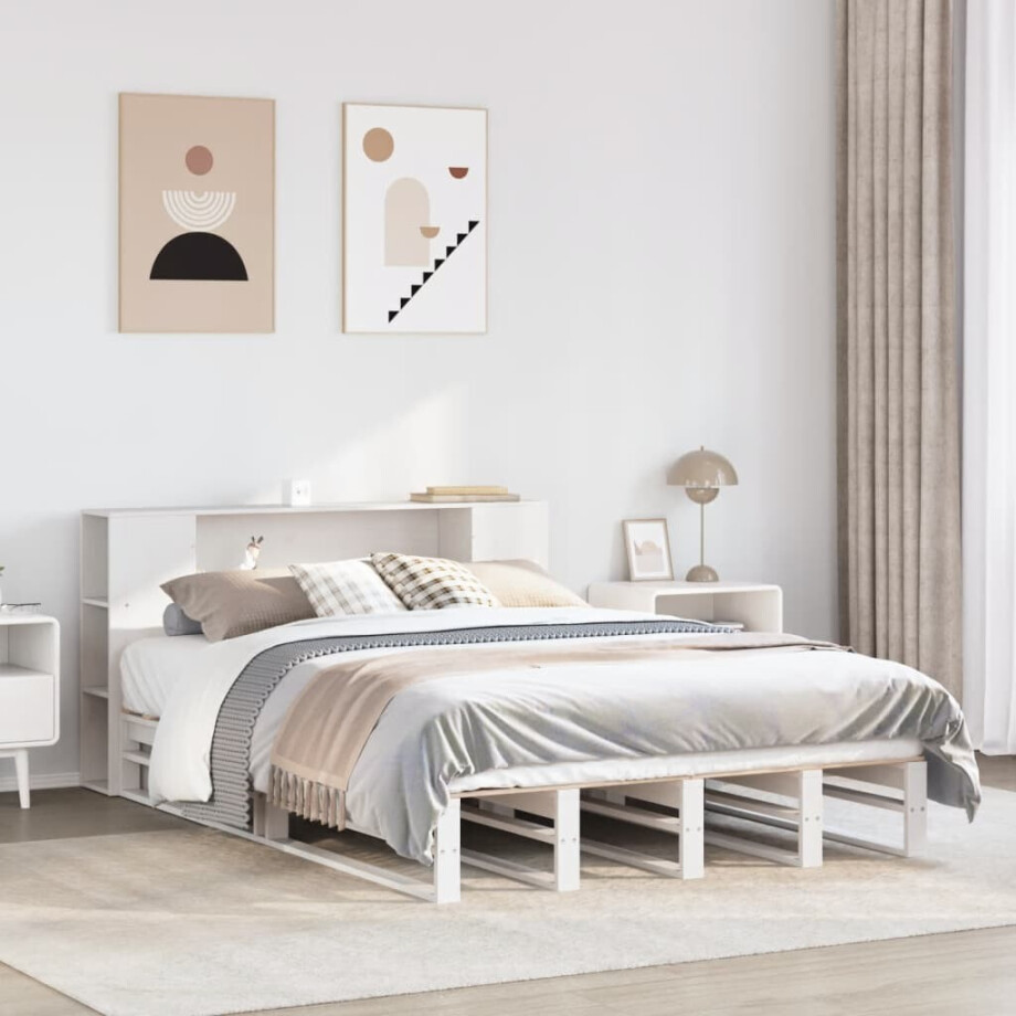 vidaXL Bed met boekenkast zonder matras massief hout wit 135x190 cm vidaXL Bed met boekenkast zonder matras massief hout wit 135x190 cm afbeelding 1