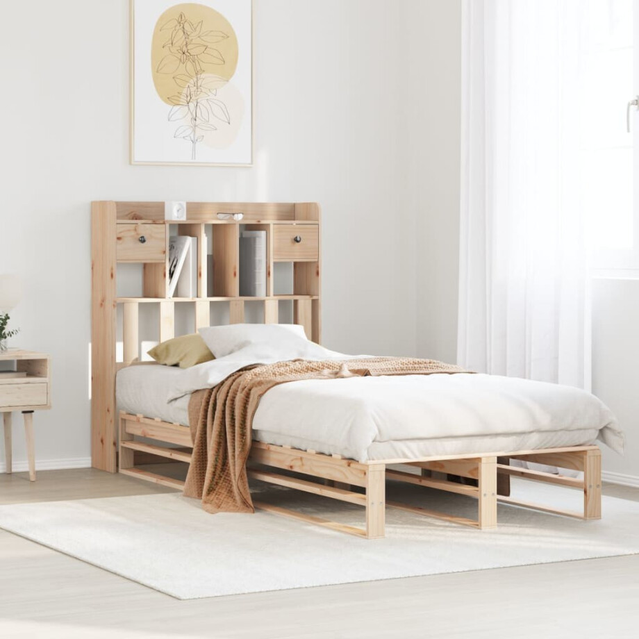 vidaXL Bed met boekenkast zonder matras massief grenenhout 90x190 cm afbeelding 1