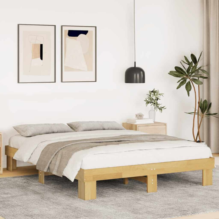 vidaXL Bedframe zonder matras 160x200 cm massief hout eiken afbeelding 1