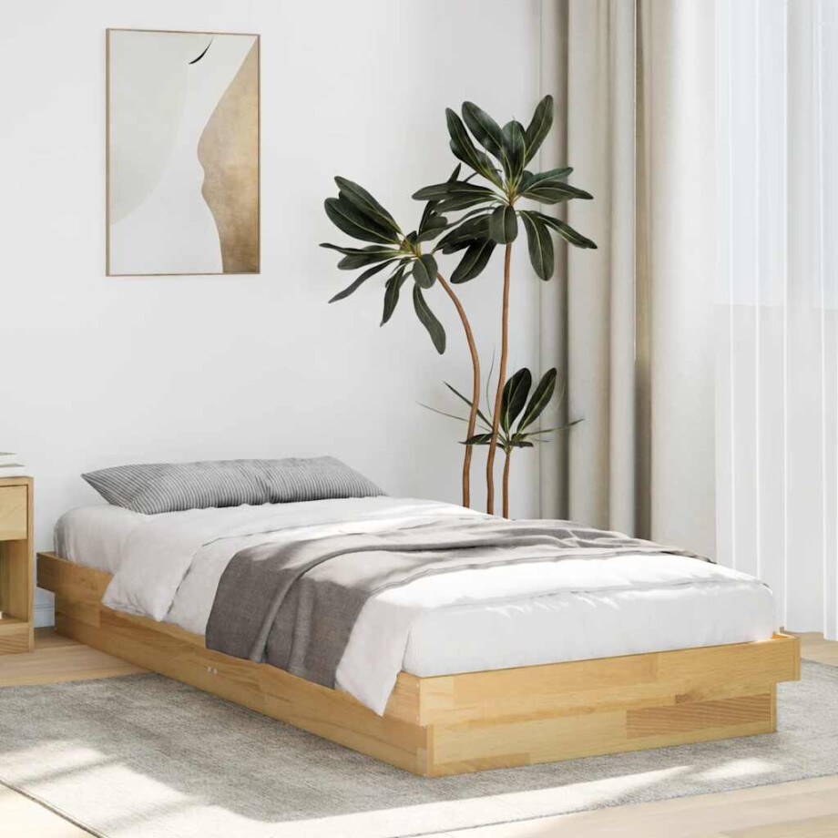 vidaXL Bedframe zonder matras 75x190 cm massief hout eiken afbeelding 1