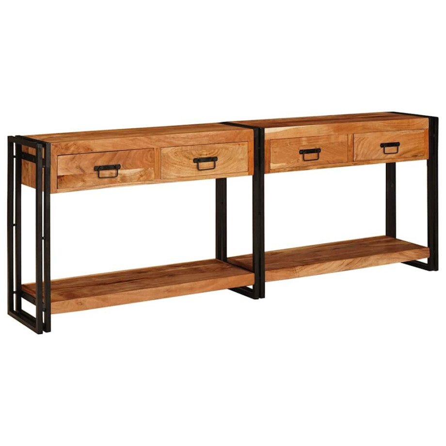 vidaXL Wandtafels 2 pcs Bruin 200 x 33 x 75 cm Massief acaciahout afbeelding 1