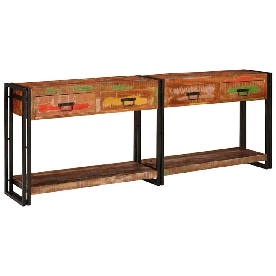 vidaXL Wandtafels met lade met plank Anders met opslag 2 pcs Multikleur Massief gerecycled hout afbeelding 1