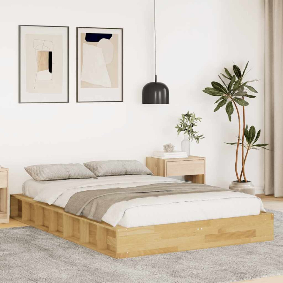 vidaXL Bedframe zonder matras 120x200 cm massief hout eiken afbeelding 1