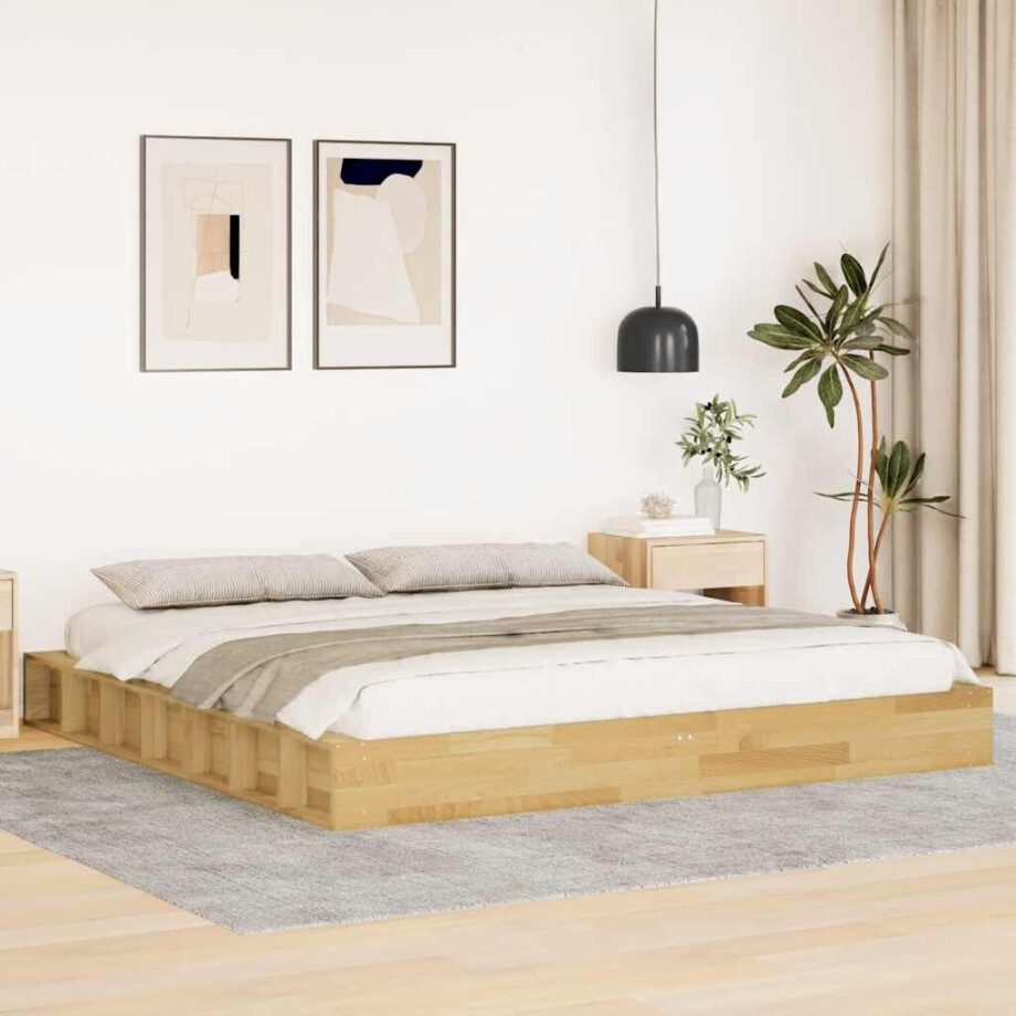 vidaXL Bedframe zonder matras 200x200 cm massief hout eiken afbeelding 1