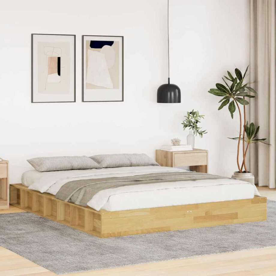 vidaXL Bedframe zonder matras 140x190 cm massief hout eiken afbeelding 1