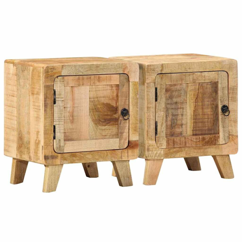 vidaXL Nachtkastje 2 st 40x32x46 cm massief hout ruw mangohout afbeelding 1
