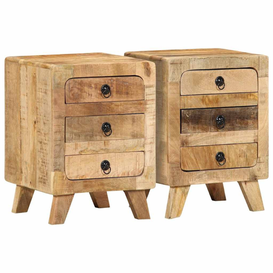 vidaXL Nachtkastje 2 st 37x32x50 cm massief hout ruw mangohout afbeelding 1