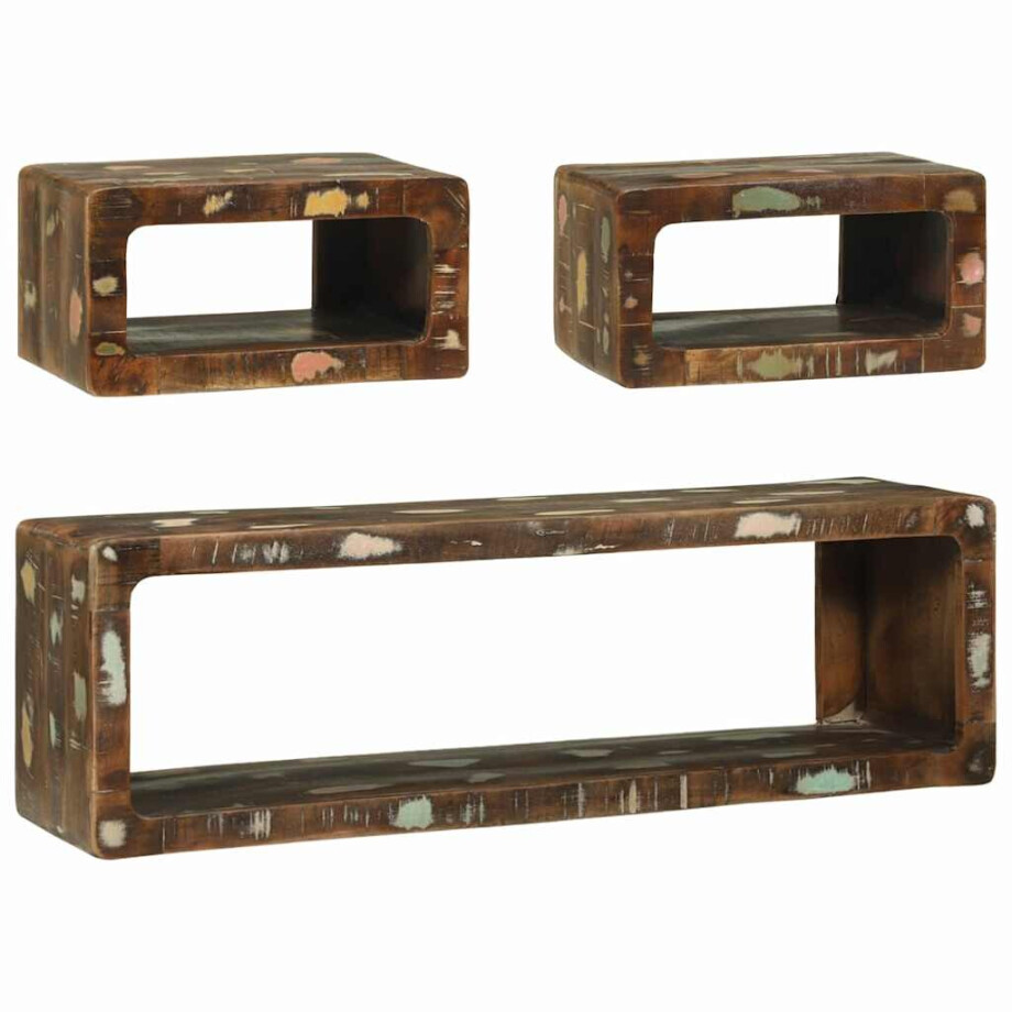 vidaXL Tv-meubelset met plank 3 pcs Multikleur Massief gerecycled hout afbeelding 1