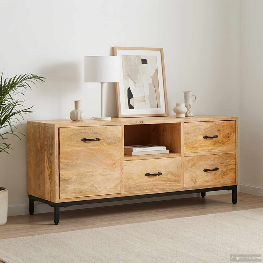 vidaXL Tv-meubels met lade Bruin 110 x 30 x 46 cm Massief Mango Hout vidaXL Tv-meubels met lade Bruin 110 x 30 x 46 cm Massief Mango Hout afbeelding 1