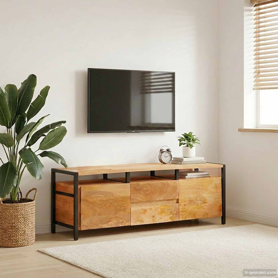 vidaXL Opslagkasten met lade Bruin 110 x 30 x 40 cm Massief Mango Hout afbeelding 1