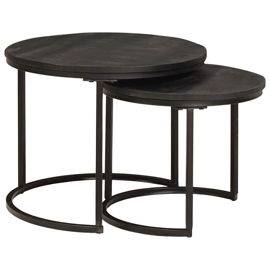 vidaXL Nest Koffietafels 2 pcs Zwart Massief mangohout en staal afbeelding 1