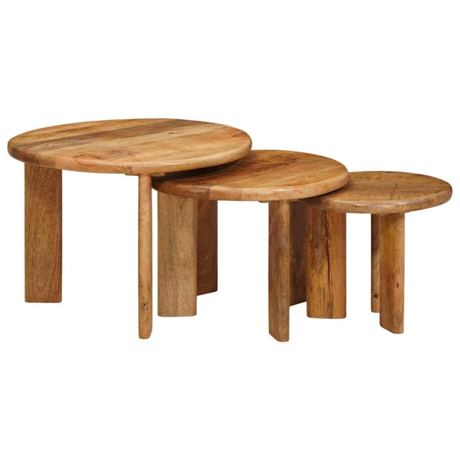 vidaXL Nest Koffietafels 3 pcs Bruin Massief Mango Hout vidaXL Nest Koffietafels 3 pcs Bruin Massief Mango Hout afbeelding 1
