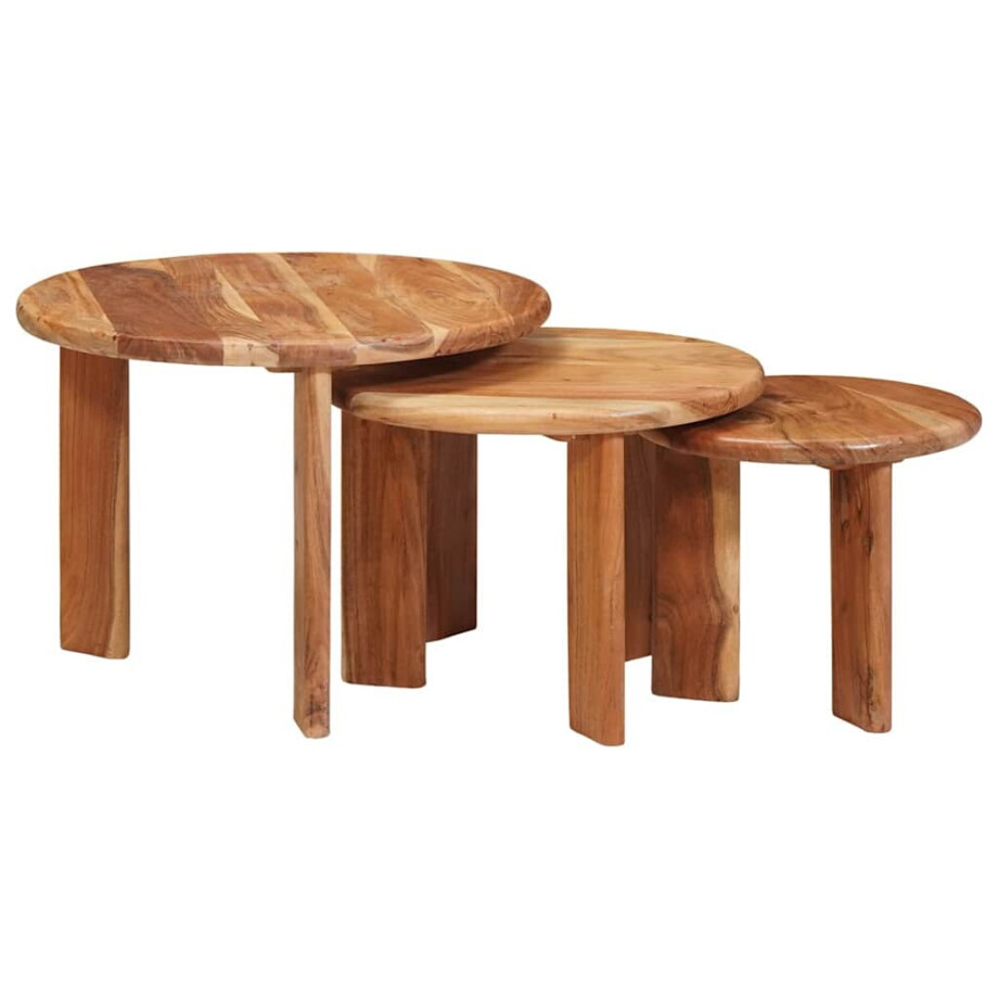 vidaXL Nest Koffietafels 3 pcs Bruin Massief Acaciahout vidaXL Nest Koffietafels 3 pcs Bruin Massief Acaciahout afbeelding 1