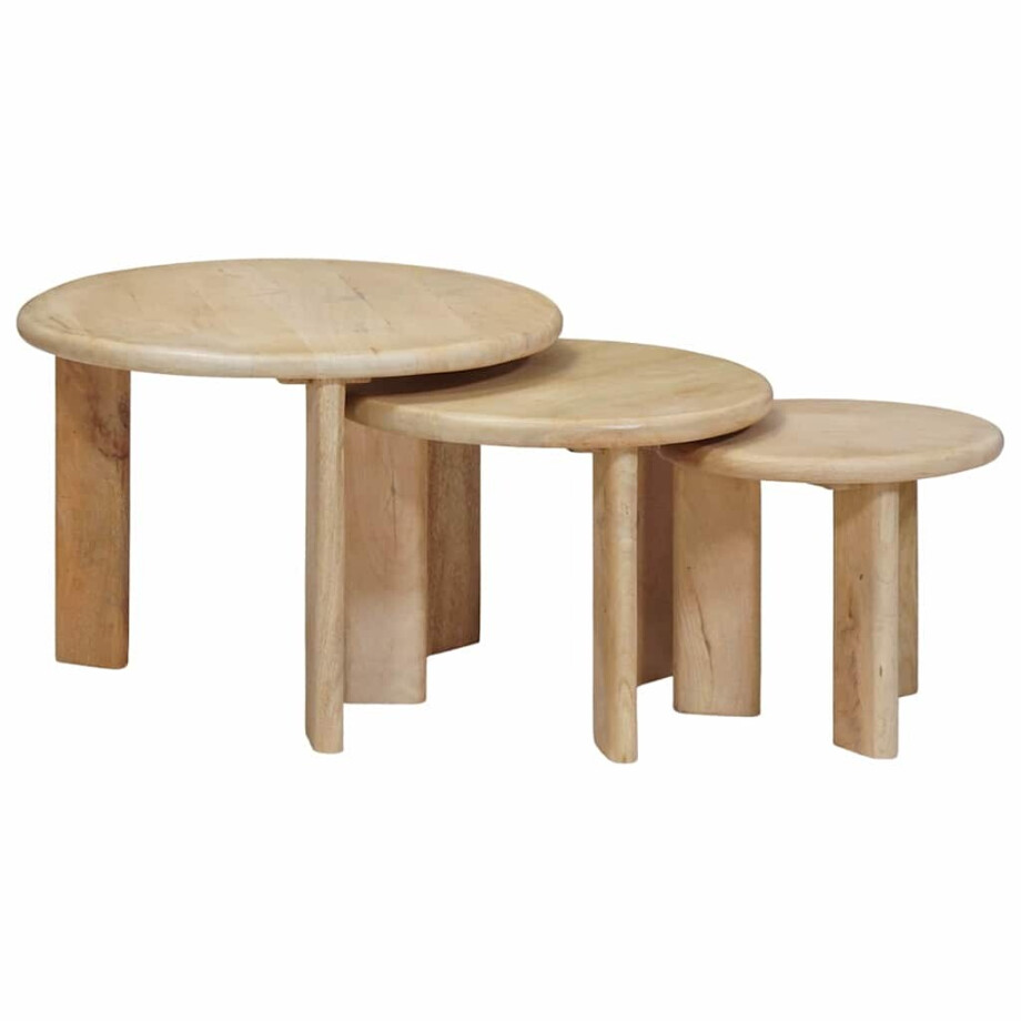vidaXL Nest Koffietafels 3 pcs Zwart Massief Mango Hout vidaXL Nest Koffietafels 3 pcs Zwart Massief Mango Hout afbeelding 1