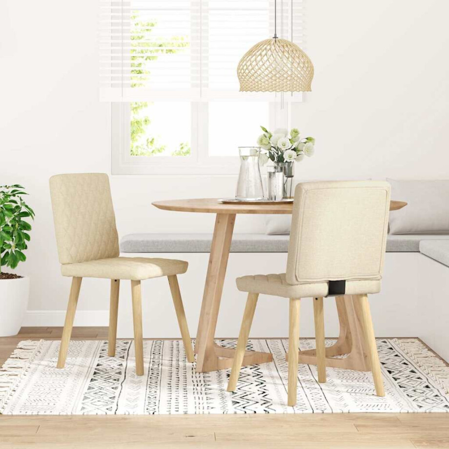 vidaXL Eetkamerstoelen 2 st stof crèmekleurig afbeelding 1