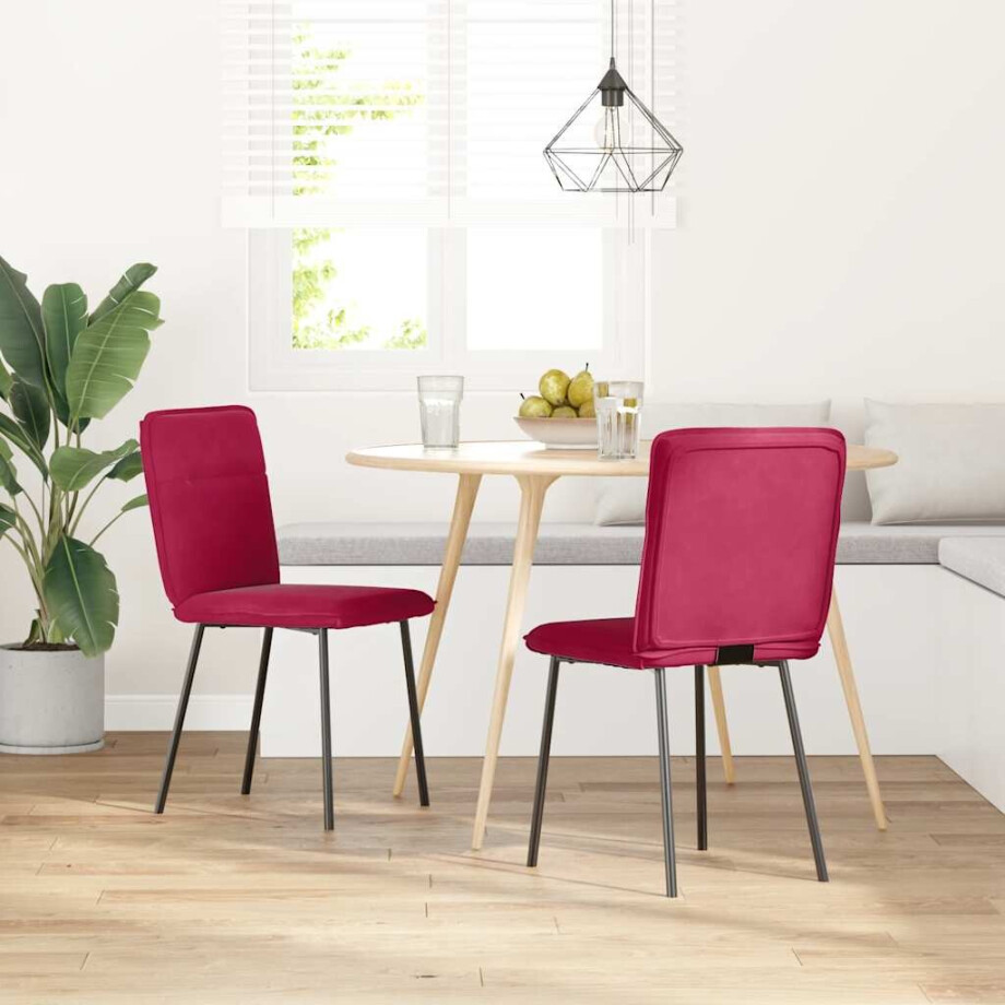 vidaXL Eetkamerstoelen 2 st fluweel wijnrood afbeelding 1