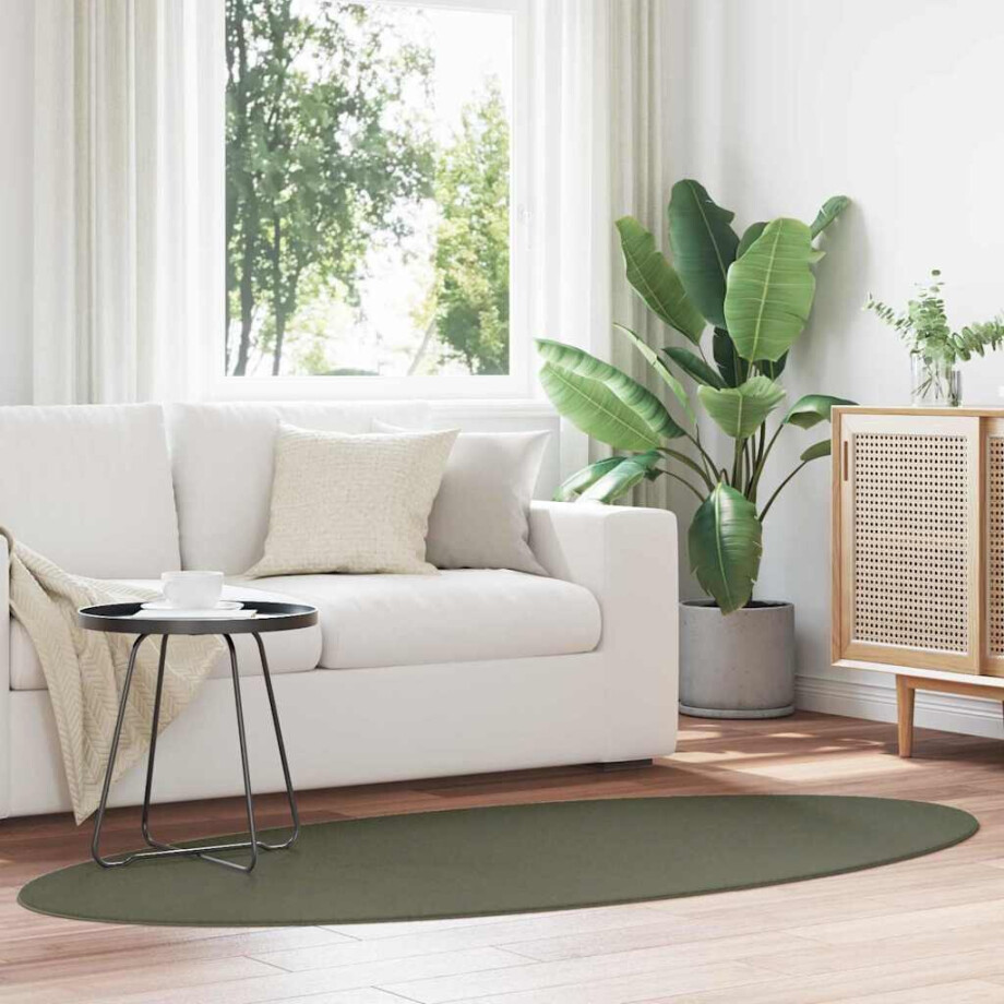 vidaXL Vloerkleden Ovaal HUARTE Bosgroen 170 x 120 cm 100% Polyester afbeelding 1