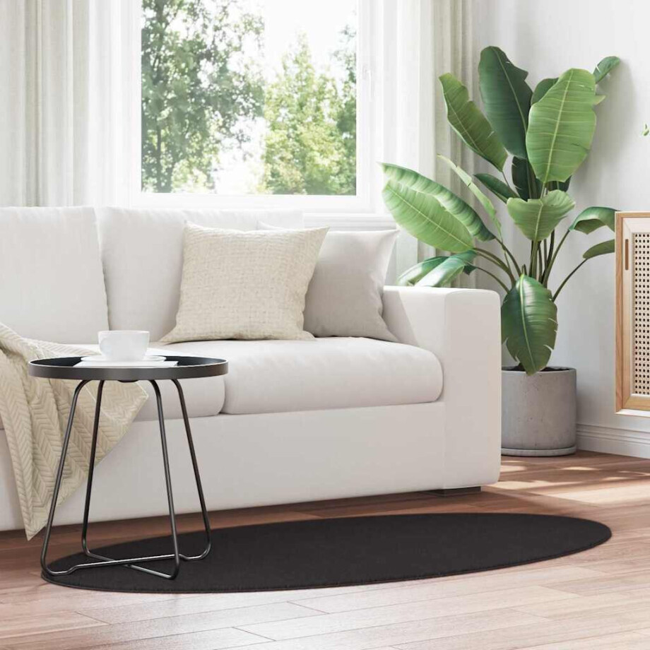 vidaXL Vloerkleden Ovaal HUARTE Zwart 80 x 150 cm 100% Polyester vidaXL Vloerkleden Ovaal HUARTE Zwart 80 x 150 cm 100% Polyester afbeelding 1