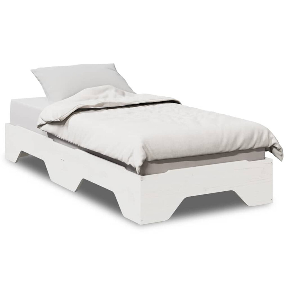vidaXL Bedframe zonder matras stapelbaar 80x200 cm massief hout wit afbeelding 1