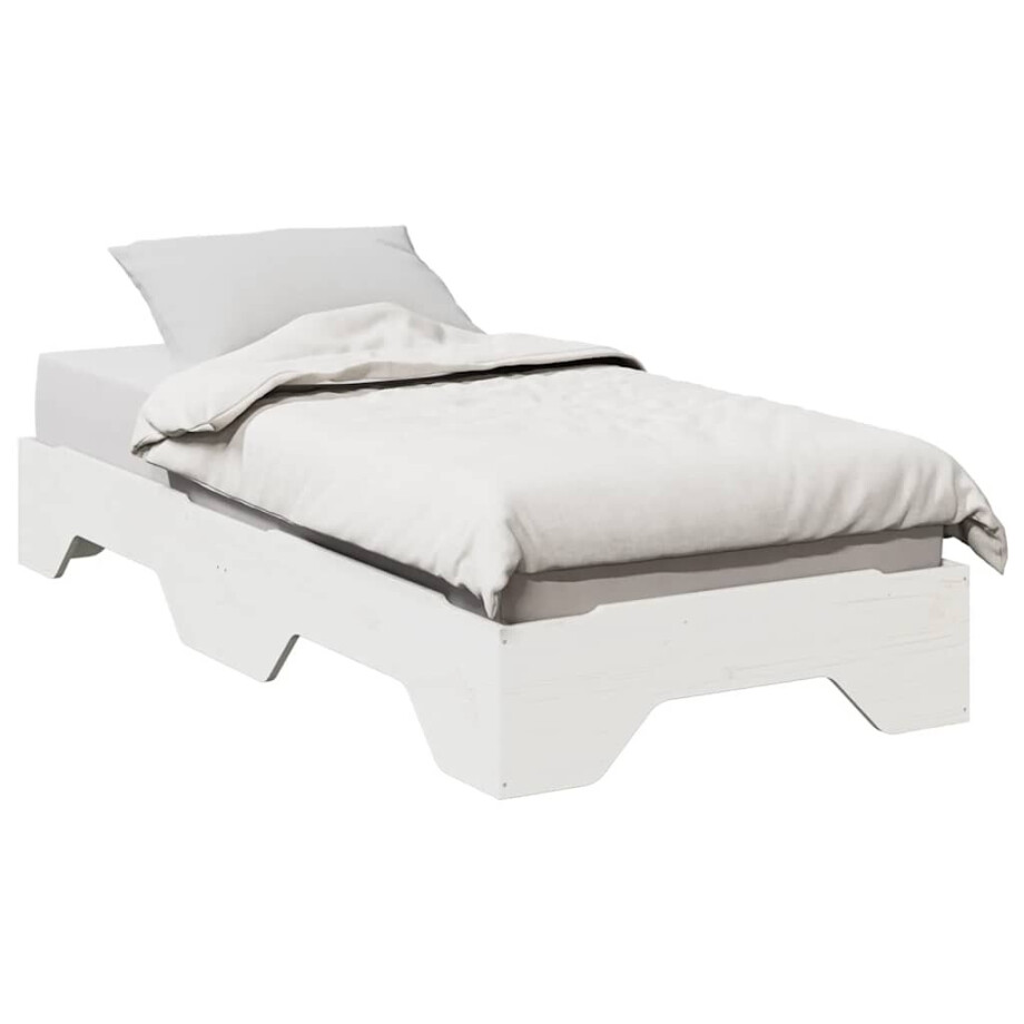 vidaXL Bedframe zonder matras stapelbaar 90x190 cm massief hout wit afbeelding 1