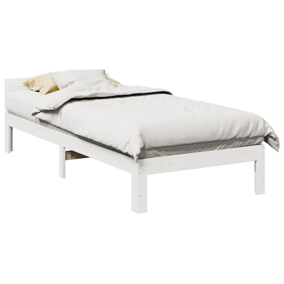 vidaXL Bedframe zonder matras massief grenenhout wit 90x200 cm afbeelding 1