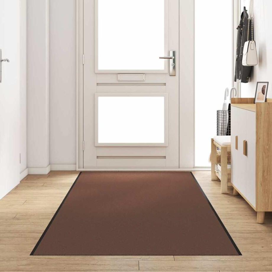 vidaXL Deurmat Bruin en zwart 120 x 400 cm Polypropyleen en vinyl afbeelding 1