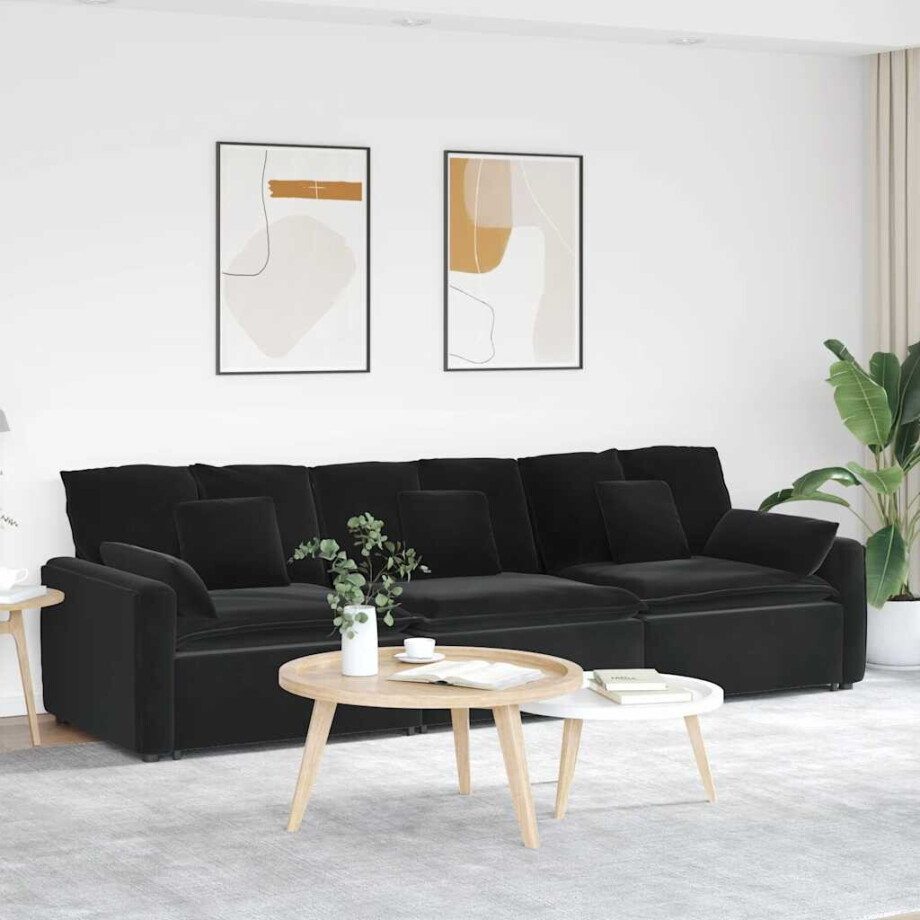 vidaXL Modulaire bank met kussens zwart afbeelding 1
