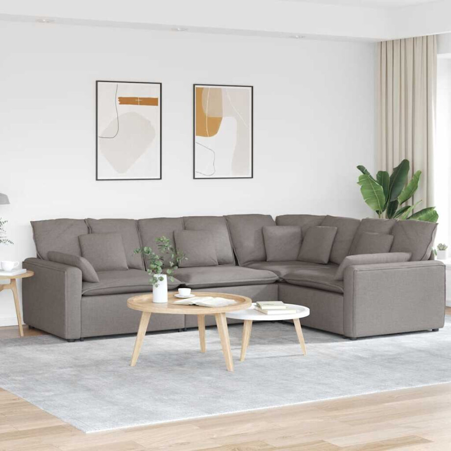 vidaXL Modulaire bank met kussens stof taupe afbeelding 1